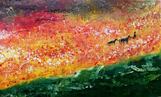 《花海》,布面油画,(36cm × 48cm),2014,新疆