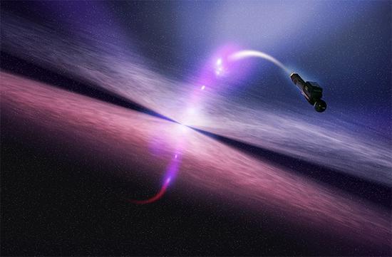 太空船穿过虫洞到达宇宙另一区域的艺术想象图
