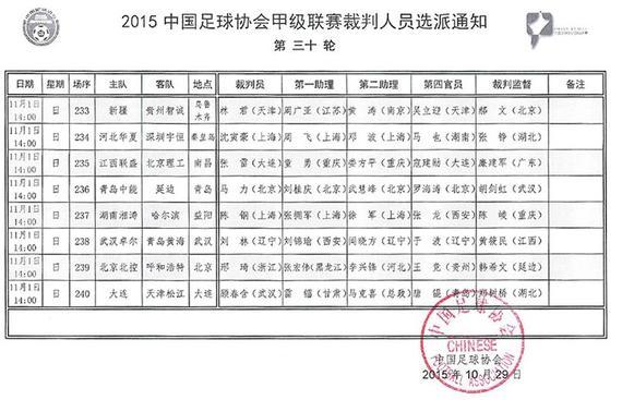 中甲联赛裁判选派