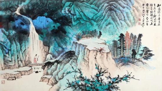 张大千 泼彩山水 纸本设色 镜心 104×183cm