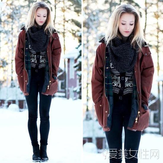 时尚达人示范北欧风棉服穿法