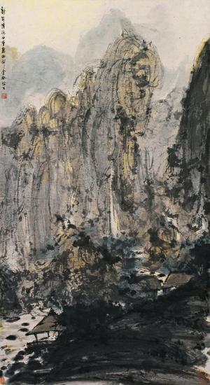 傅抱石 听泉图 立轴 设色纸本