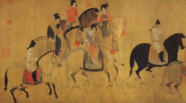 张萱,《虢国夫人游春图》(局部,宋摹本),752年,现藏于辽宁省博物馆
