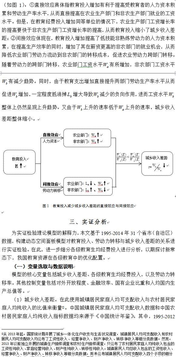 【原创】各级教育投入、劳动力转移与 城乡收入差距