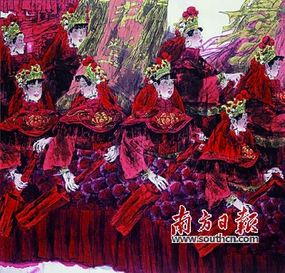 卢中见作品《潮汕布马舞》(180×180)。
