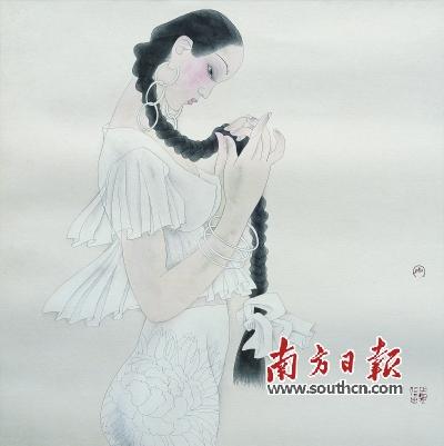 卢中见工笔人物作品。
