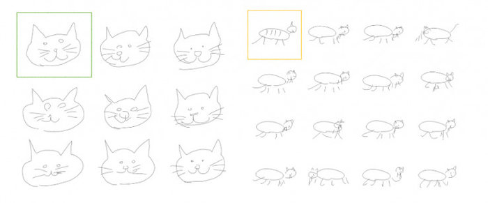 从框内图案生成的相似但各具风格的小猫