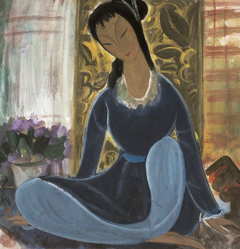 图3:林风眠中国画《思念》68×66,20世纪60年代,纸本设色