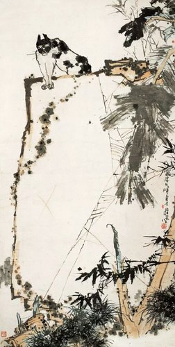 图26:猫石芭蕉图(中国画·指墨) 潘天寿.webp