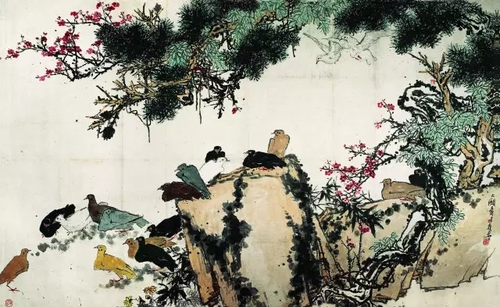 图23:松梅群鸽图(中国画·指墨) 潘天寿.webp
