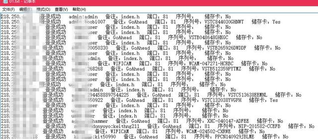 卖家会给你很多破解的网络摄像头的IP 包括账号密码、端口等