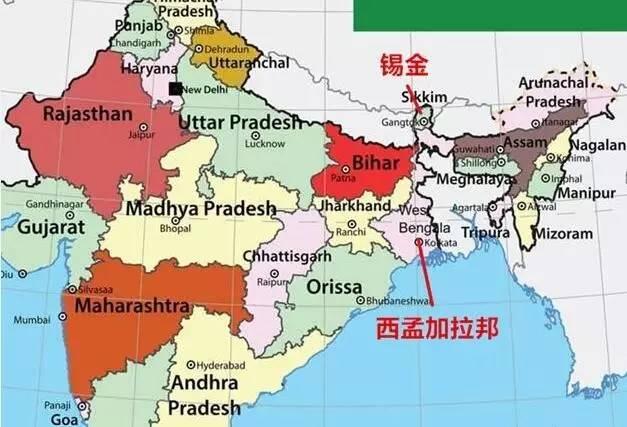 锡金与西孟加拉邦的地理位置图 资料图