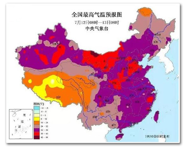 7月12日全国最高气温预报图