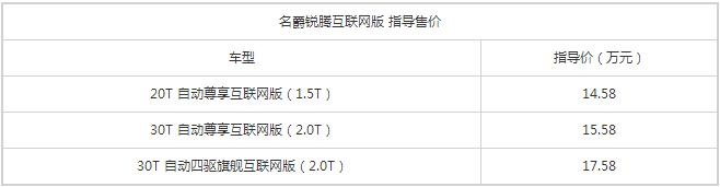 名爵GS互联网版上市 售价14.58-17.58万元