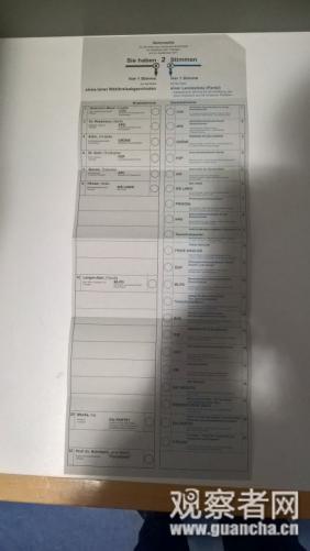 德国国会大选选票,左侧为本地候选人区,右侧为政党区。图片来源:作者供图