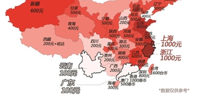 全国婚礼红包地图:浙江上海上千 广东云南一百
