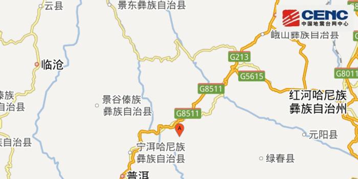 中国地震台网自动测定:云南普洱市墨江县附近