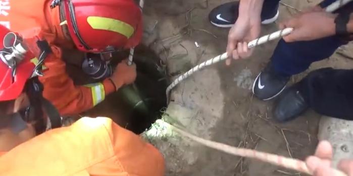 山东德州一女子坠入机井 消防员用绳索救出