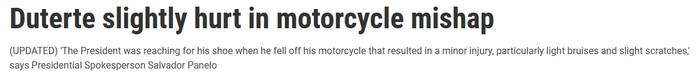 菲律宾总统杜特尔特骑摩托车跌伤