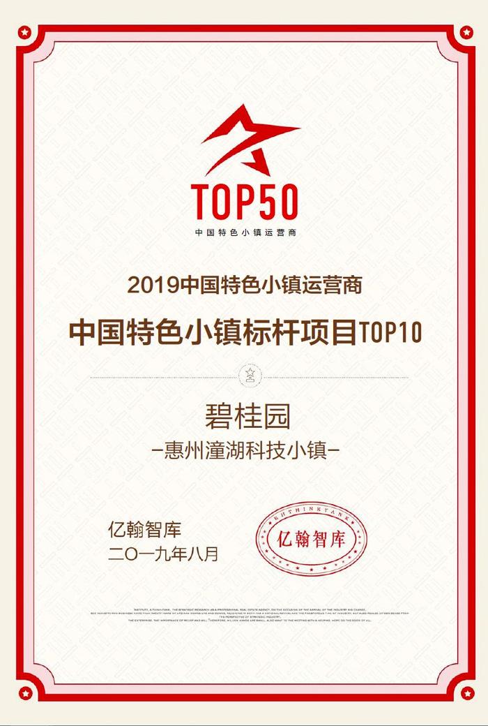 【喜报】碧桂园产城荣膺2019中国特色小镇运营商综合实力TOP10