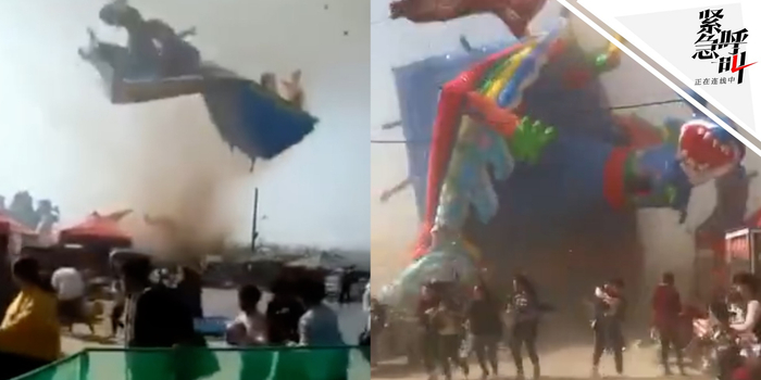 商丘龙卷风卷起蹦蹦床 目击者:2个小孩被刮到