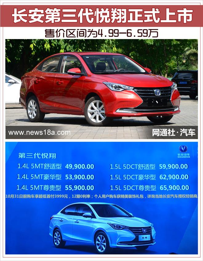 长安第三代悦翔正式上市 售价区间为4.99-6.59万