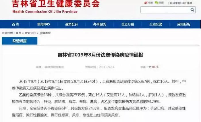 死亡16人，吉林省发布最新传染病疫情通报！