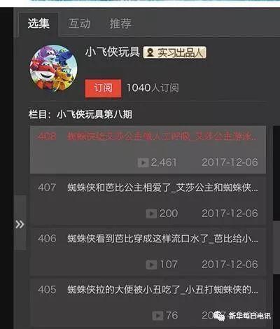 某视频平台的一个账号现实存在大量“儿童邪典视频”。网络截图