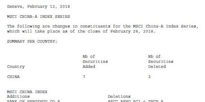 MSCI中国A股指数成分股再生变动 3因素或成剔