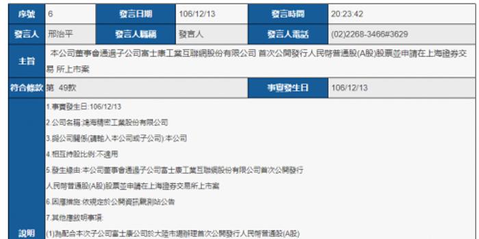 富士康工业互联网公司拟赴上海IPO 鸿海持股8