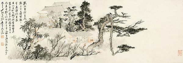 《龙泉寺检书图》 张大千 1936年 纸本设色 中国国家博物馆藏