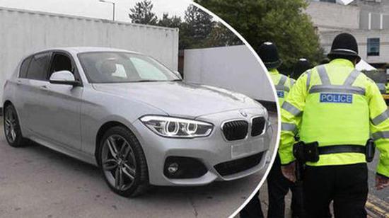 在英国索利哈尔地区被盗的银色警务BMW车。英国《每日快报》图