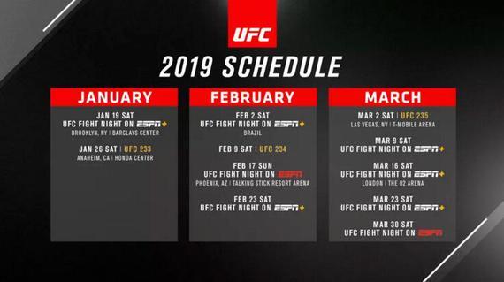 UFC公布2019年第一季度赛程表 ESPN时代正式来临