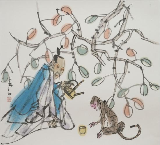 朱新昌 《对饮》 45cm×43cm 中国画