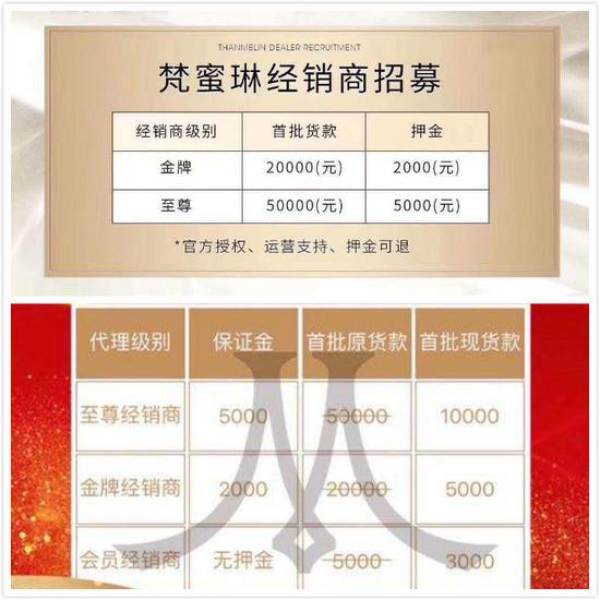 梵蜜琳经销商发来的经销商级别分类。