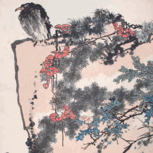 潘天壽 山水 潘天寿独创山水花鸟结合精品鹰石山花图上拍嘉德_手机新浪网