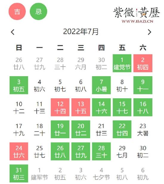 7月开工/开业吉日