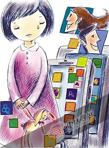 教育专家说，边玩手机边陪孩子是一种“冷暴力”。资料图片