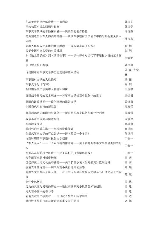 《中国军旅文学经典大系》书目