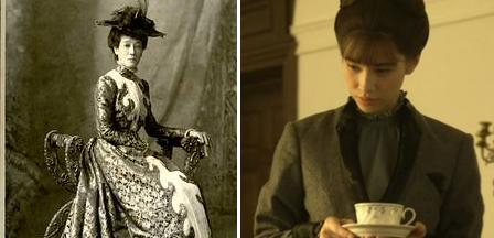 左图：山川舍松，回国后嫁给大山将军，被誉为“鹿鸣馆之花”右图：日剧中的大山舍松