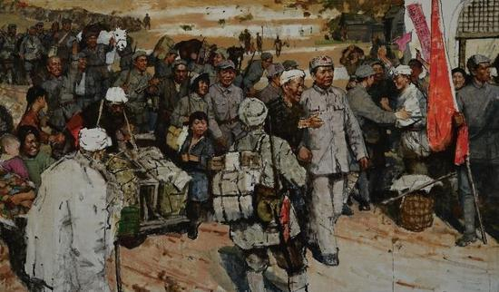 作品名称：《红军长征到陕北》（油画）