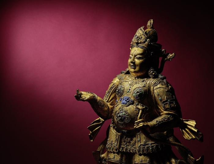 藏中丹萨替15世纪早期铜鎏金西方广目天王像 