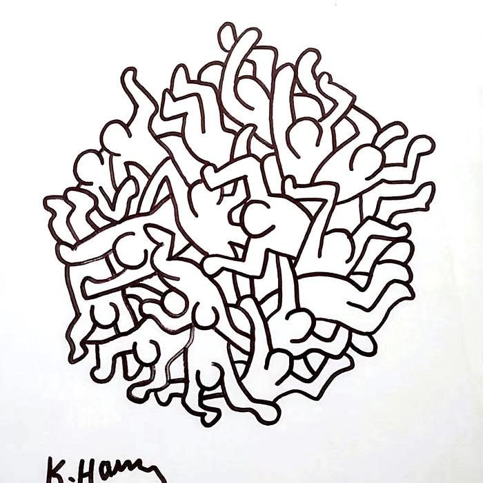 Keith Haring 凯斯·哈林《Party of Life》纸本马克笔 marker on paper 22 × 18cm 1985