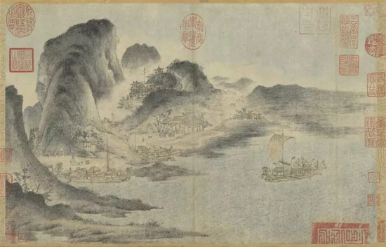 《江帆山市图》 佚名28.6 x 44.1 cm 台北故宫博物院藏