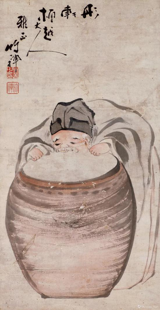清代 &nbsp;竹禅《醉翁》立轴 &nbsp;纸本设色 &nbsp;71×37厘米 &nbsp;宝光寺藏