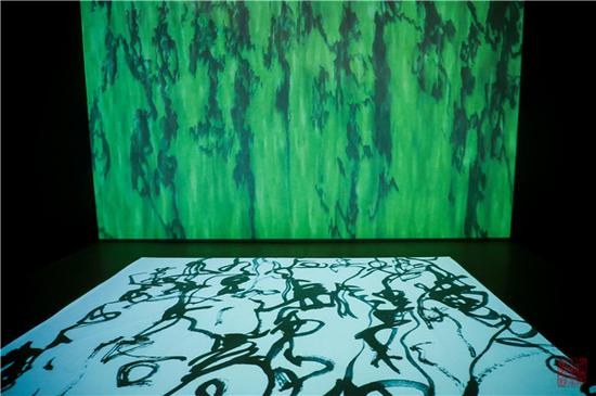 董小明&nbsp;&nbsp;半亩方塘 &nbsp;水墨书法声像 &nbsp;可变尺寸 &nbsp;2019