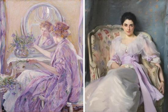  左：罗伯特·里德《穿紫色和服的女子》