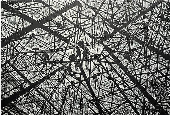 肖习石 横直交响之五 黑白木刻 47×70cm 2016年
