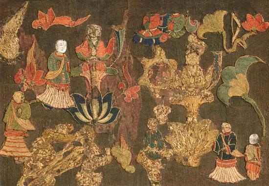 ▲&nbsp;奈良中宫寺藏《天寿国绣帐》 飞鸟时代（7世纪）