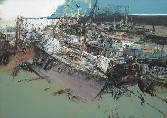 杨玉贵《江畔船影》140X190cm 2018